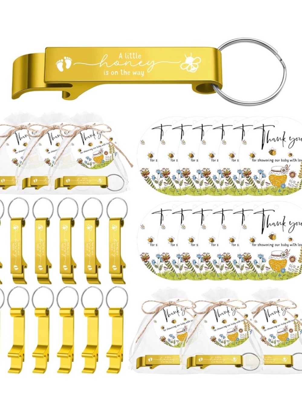 Gold 'A Little Honey' Bottle Opener Keychain Party Favors NWT 25 Count